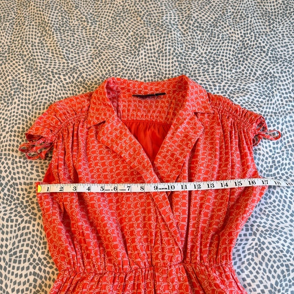 Maeve | Coral Red Patterned Midi Dress - Picture 6 of 10